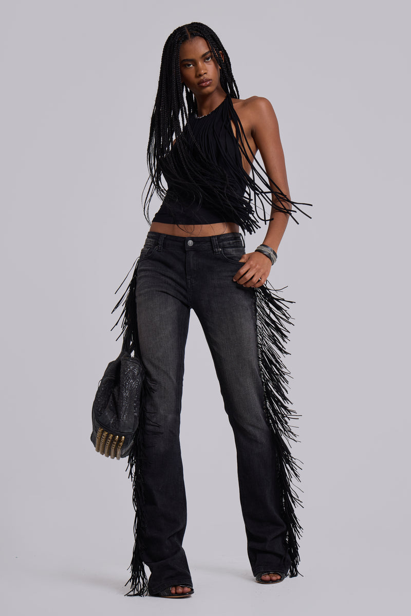 El Topo Fringe Bootcut Jeans in Black Wash