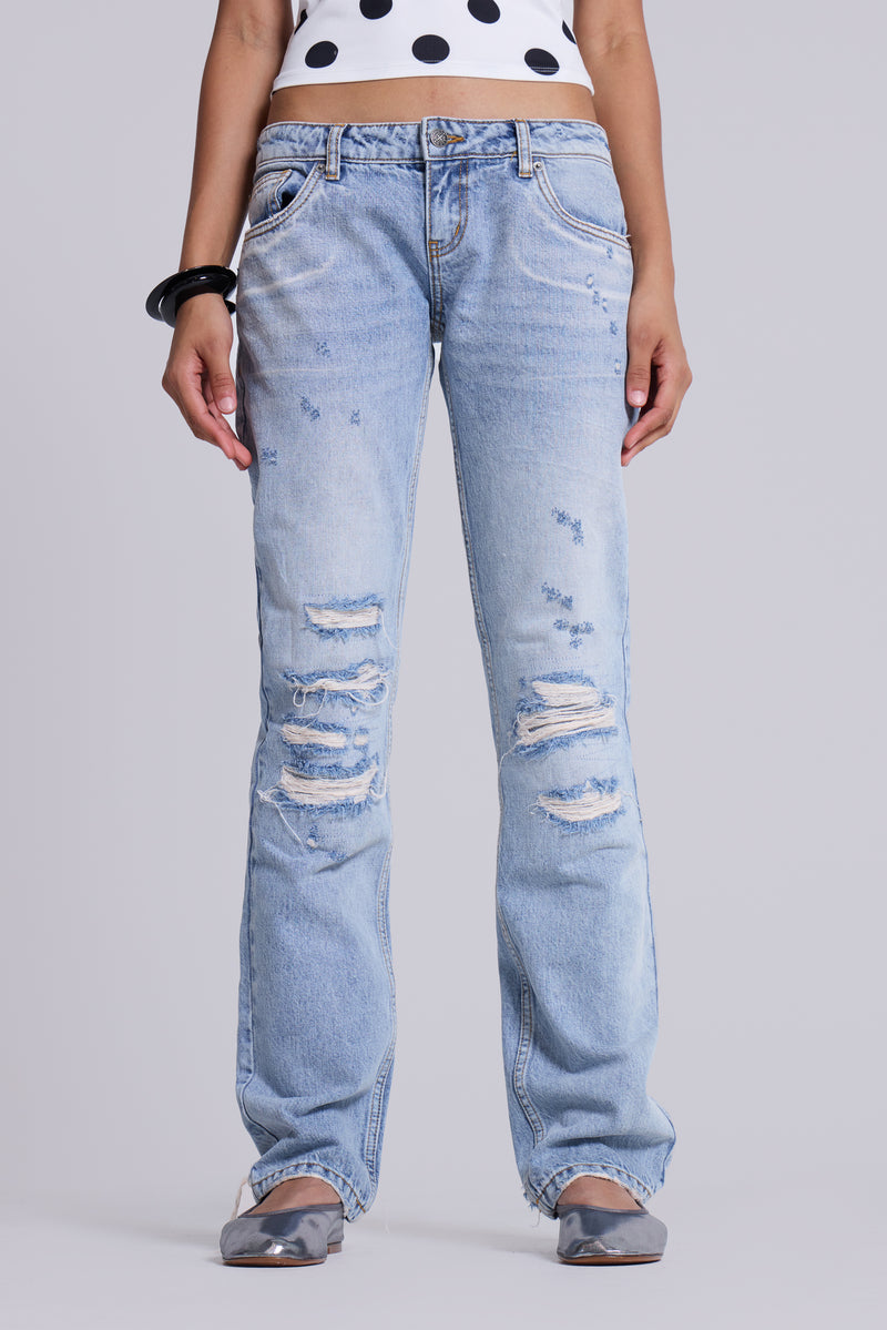 Rider Low Rise Straight Leg Jeans in Light Wash