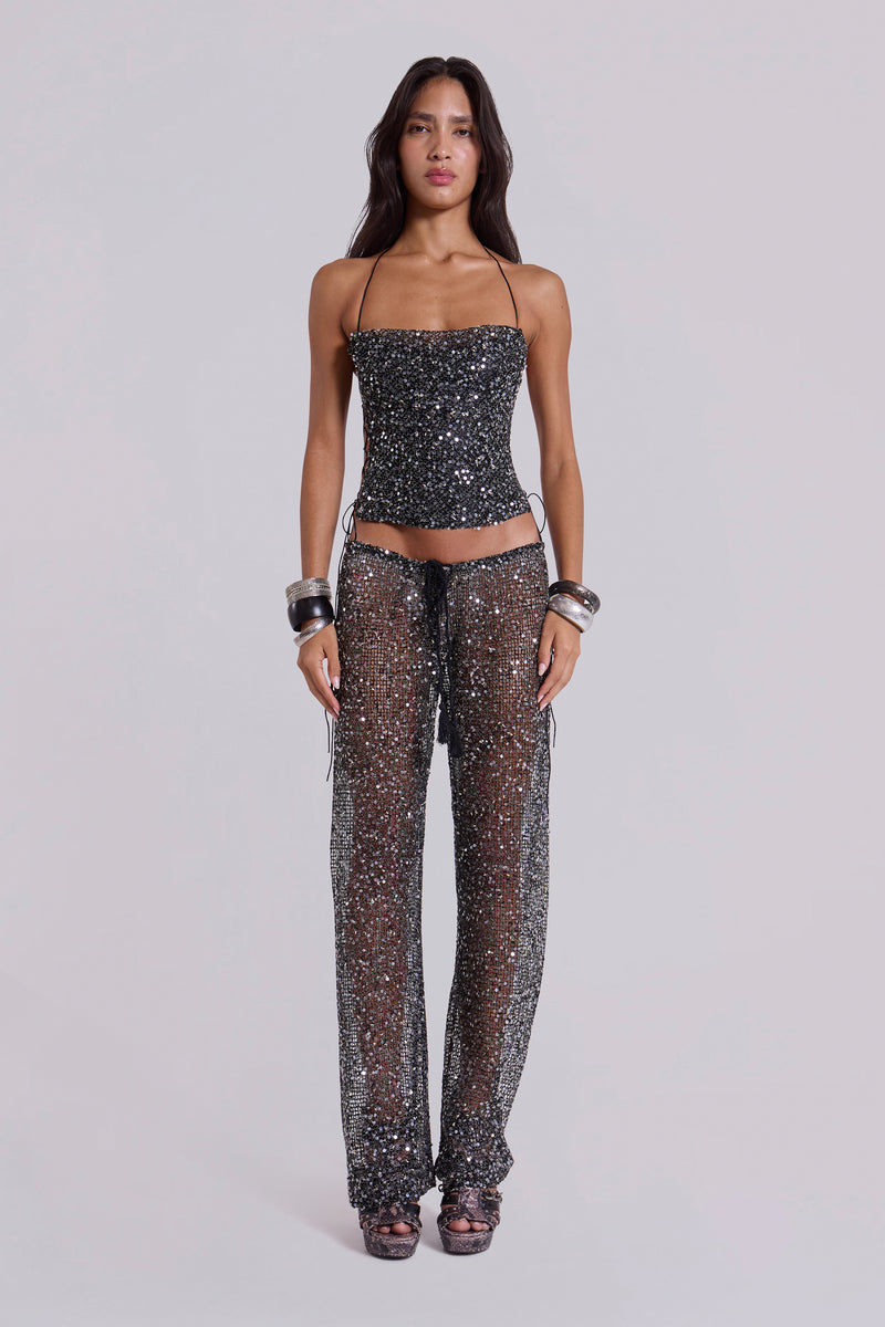 Deva Sequin Knit Trousers in Midnight