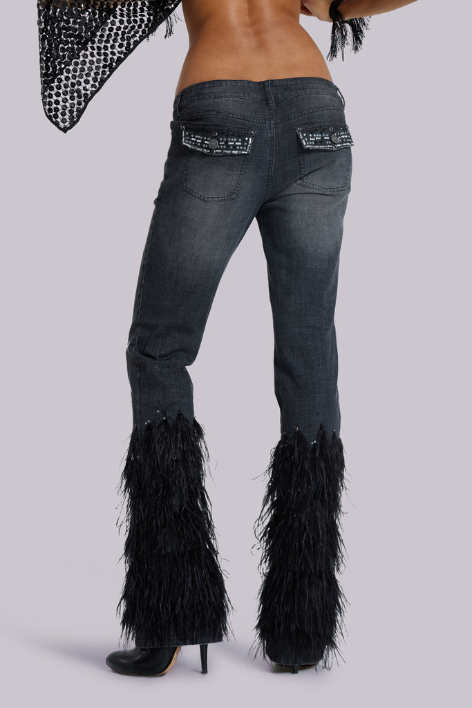 Heron Bootcut Cooper Jeans with Feathers