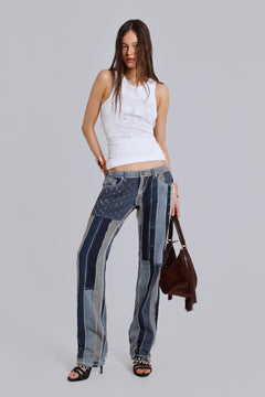 Rock Revival Patchwork Flag Rider Jeans - W24 / Grey