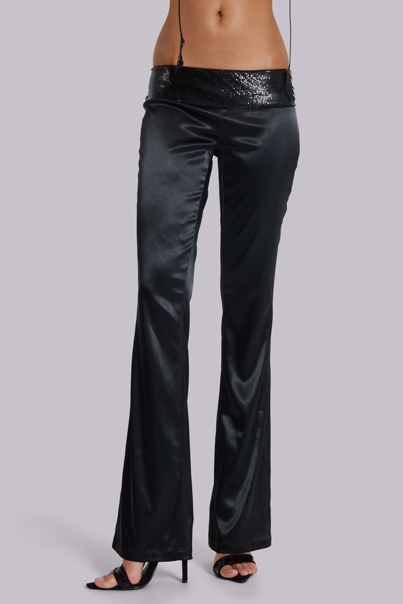 Nivi Chainmail Satin Trousers in Black