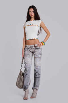 Rider Low Rise Straight Leg Jeans in Painter - W26 / White