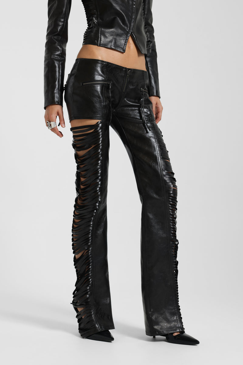 Norien Slashed PU Leather Trousers