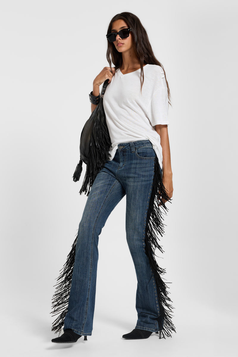 El Topo Fringe Bootcut Jeans in Blue Wash