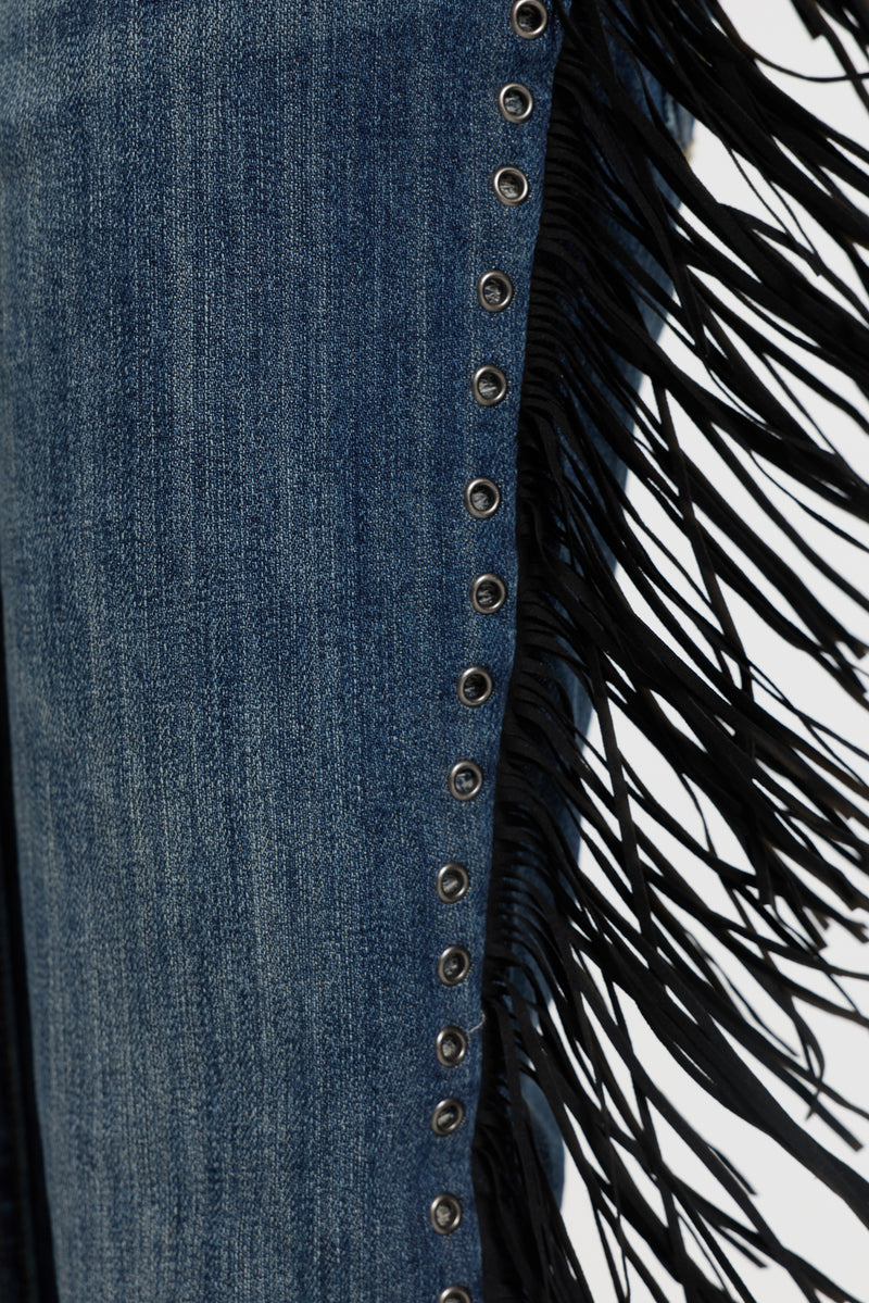 El Topo Fringe Bootcut Jeans in Blue Wash