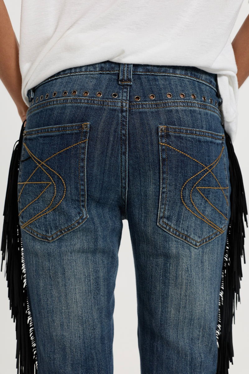 Fringe Bootcut Jeans in Blue Wash