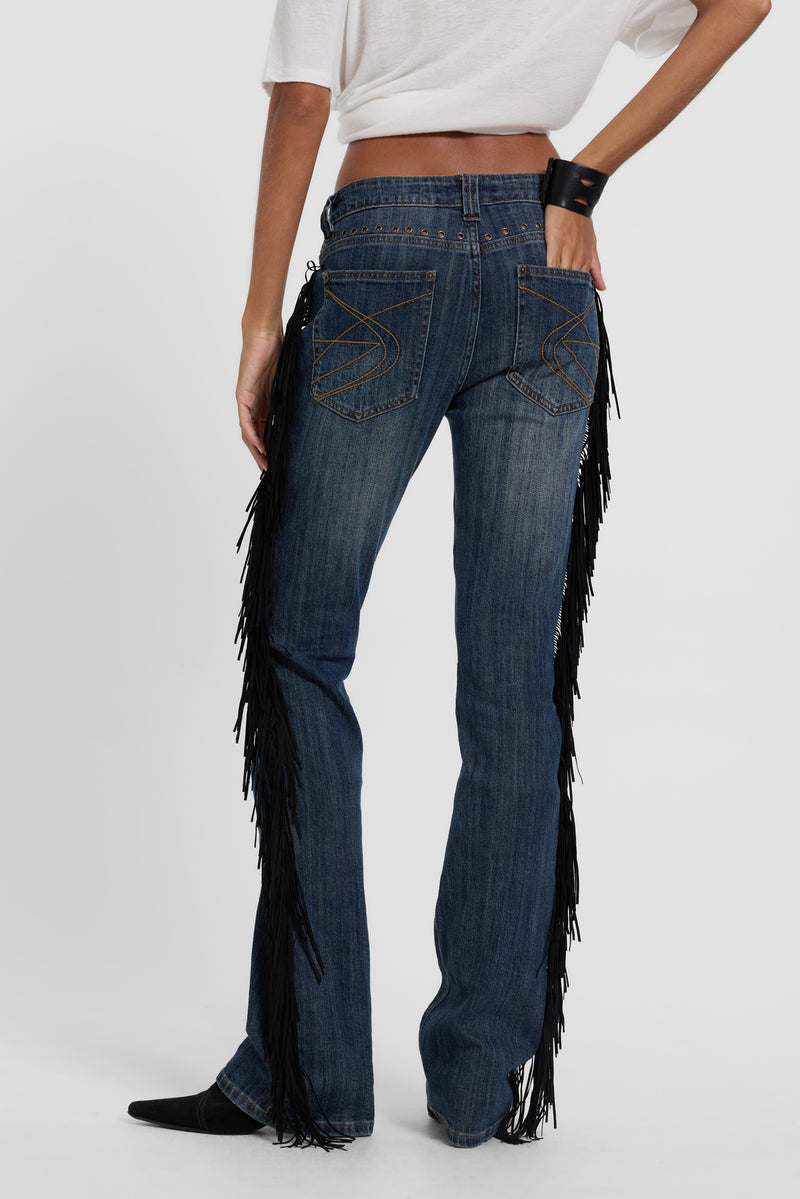 El Topo Fringe Bootcut Jeans in Blue Wash