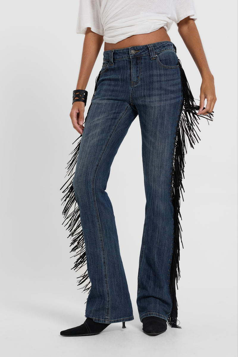 El Topo Fringe Bootcut Jeans in Blue Wash