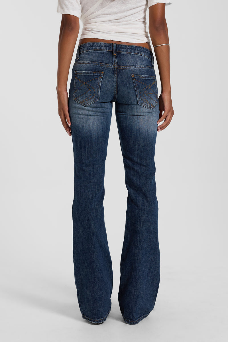 Leni Low Rise Flare Jeans in Mid Blue
