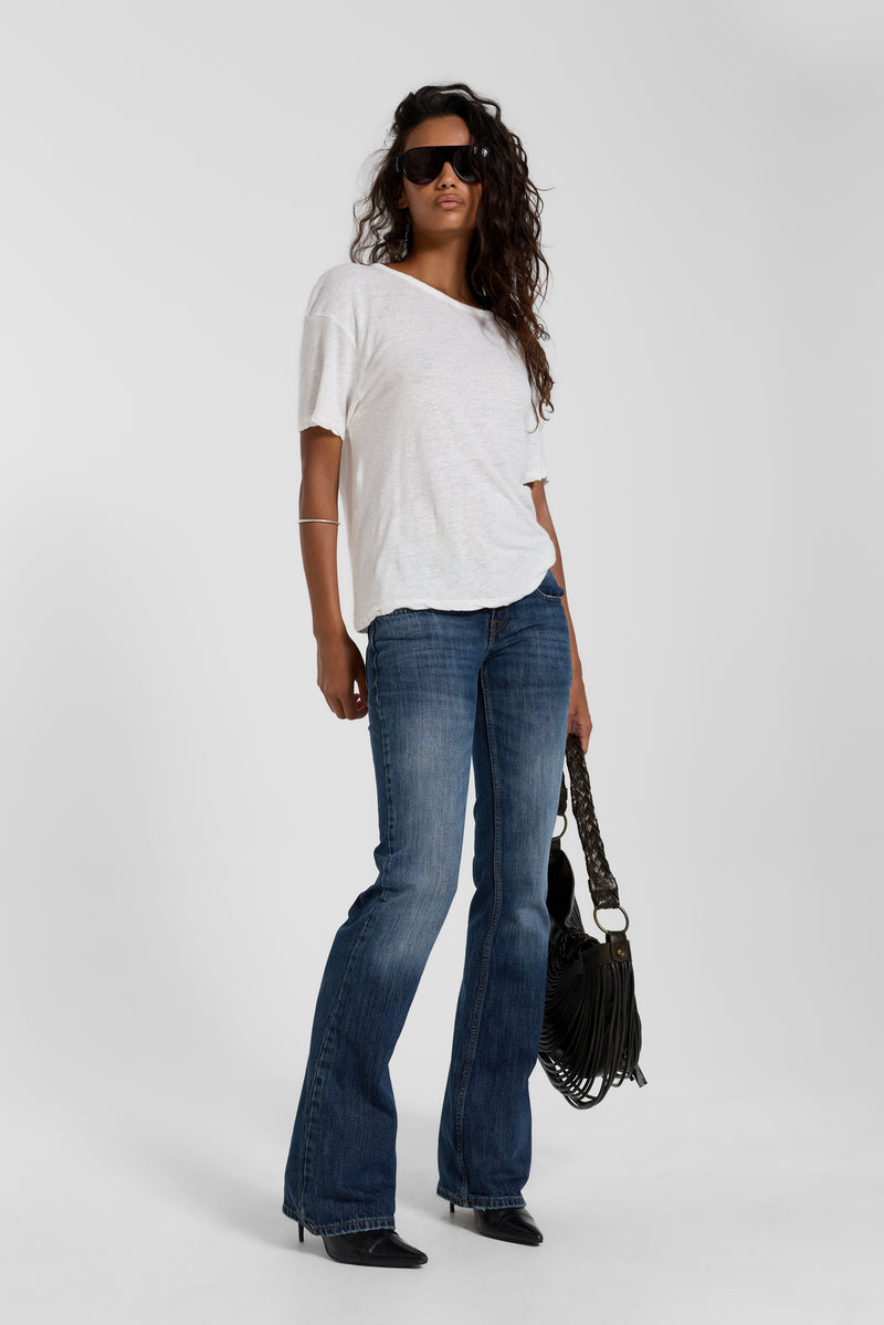 Leni Low Rise Flare Jeans in Mid Blue