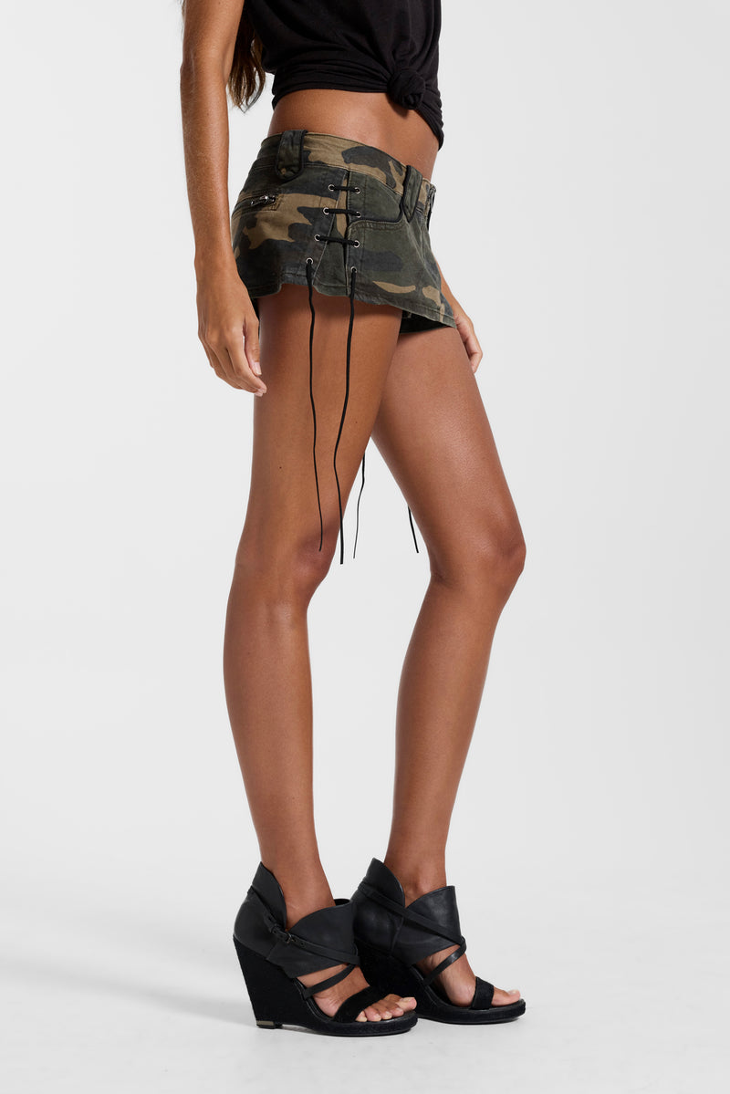 Charis Lace Up Military Micro Skort in Camo
