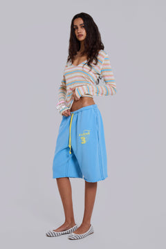 Cleo Slouchy Jogger Shorts in Blue – view 1