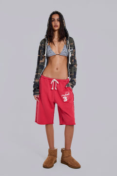 Cleo Slouchy Jogger Shorts in Red – view 1