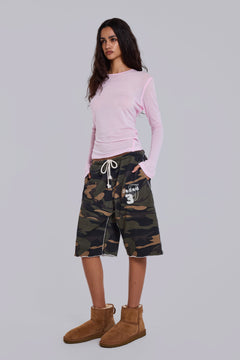 Cleo Slouchy Jogger Shorts in Camo – view 1