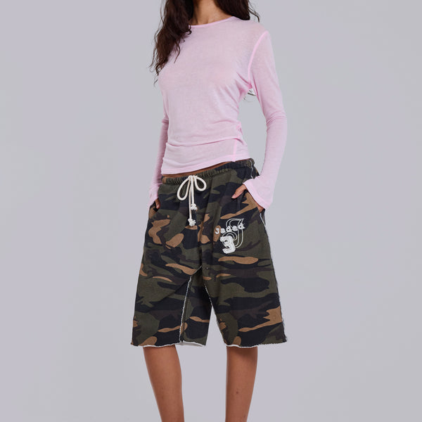 Cleo Slouchy Jogger Shorts in Camo | Jaded London | Clothing