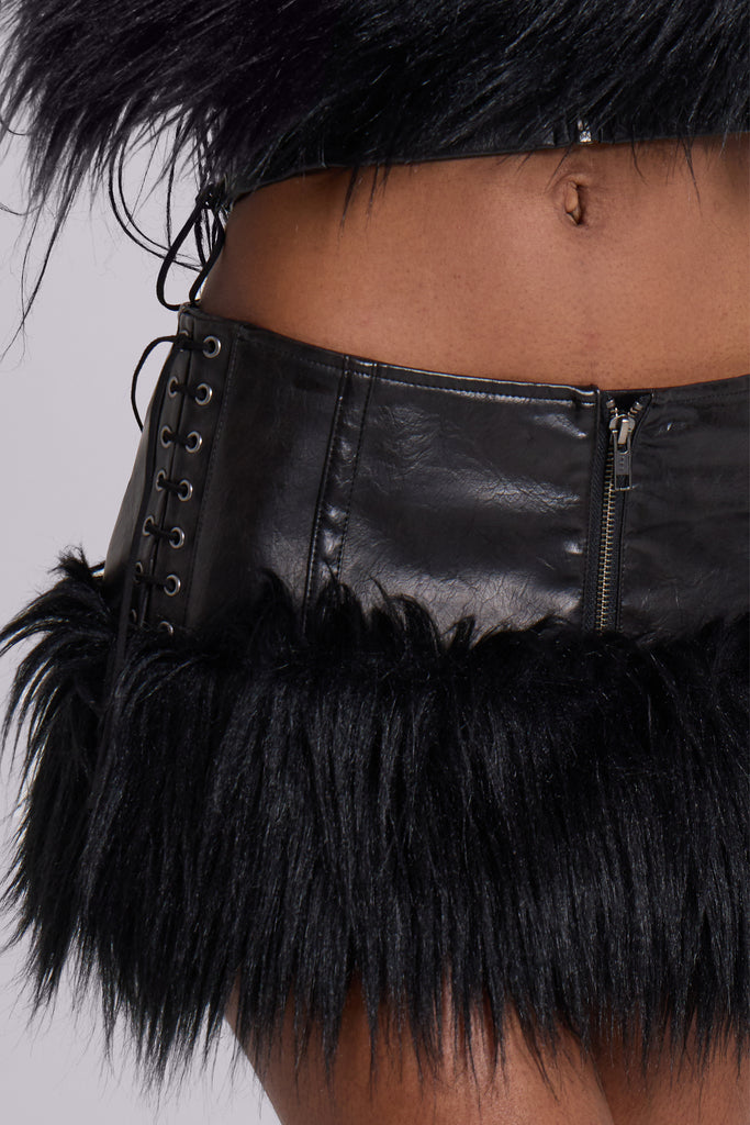 Viera Faux Fur and Leather Mini Skirt