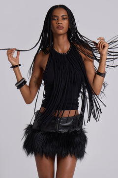 Viera Faux Fur and Leather Mini Skirt - UK 4 / Black