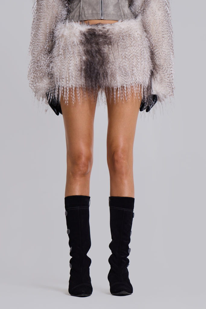 Haka Faux Feather Fur Mini Skirt