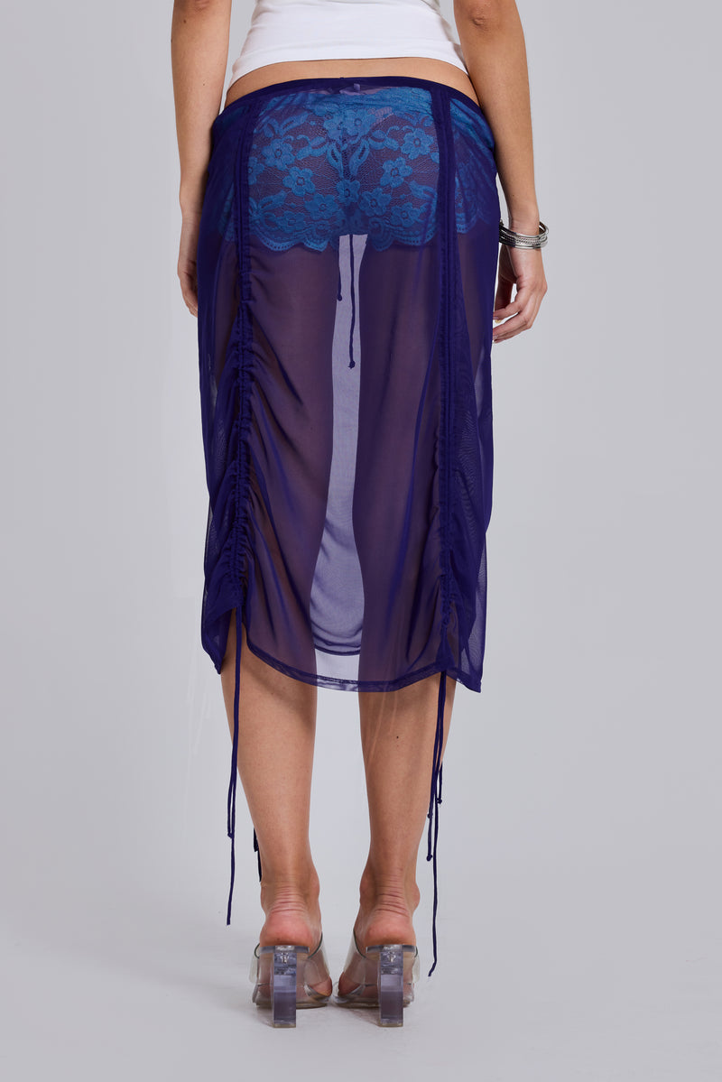Velare Ruched Mesh Midi Skirt