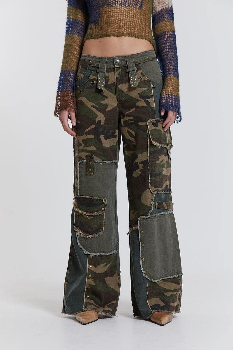 Magna Camo Distressed Patchwork Jeans