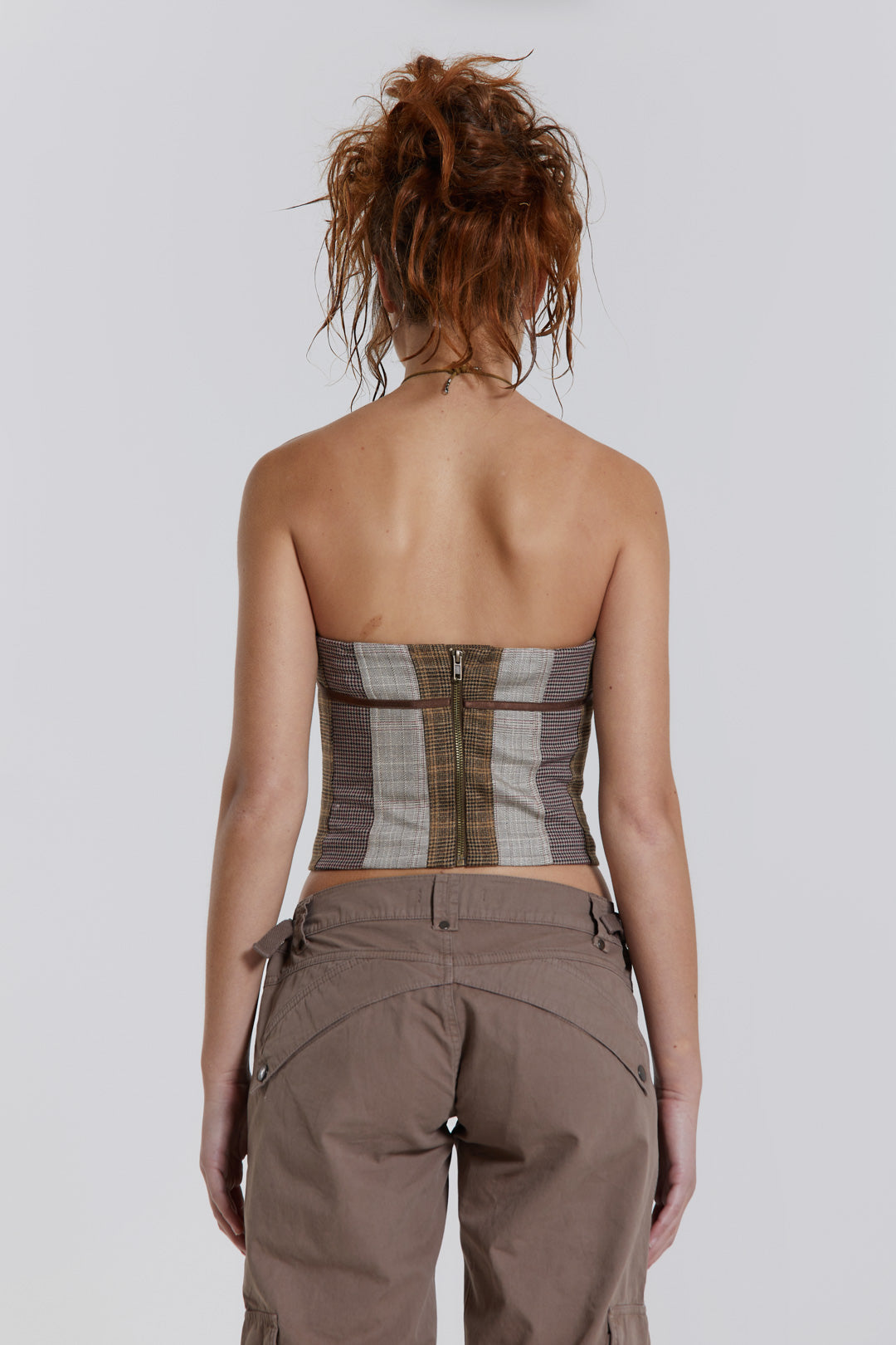 Demi Panelled Check Corset Top