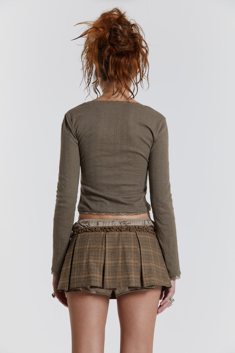 Juliette Check Satin Boxer Micro Mini Skirt