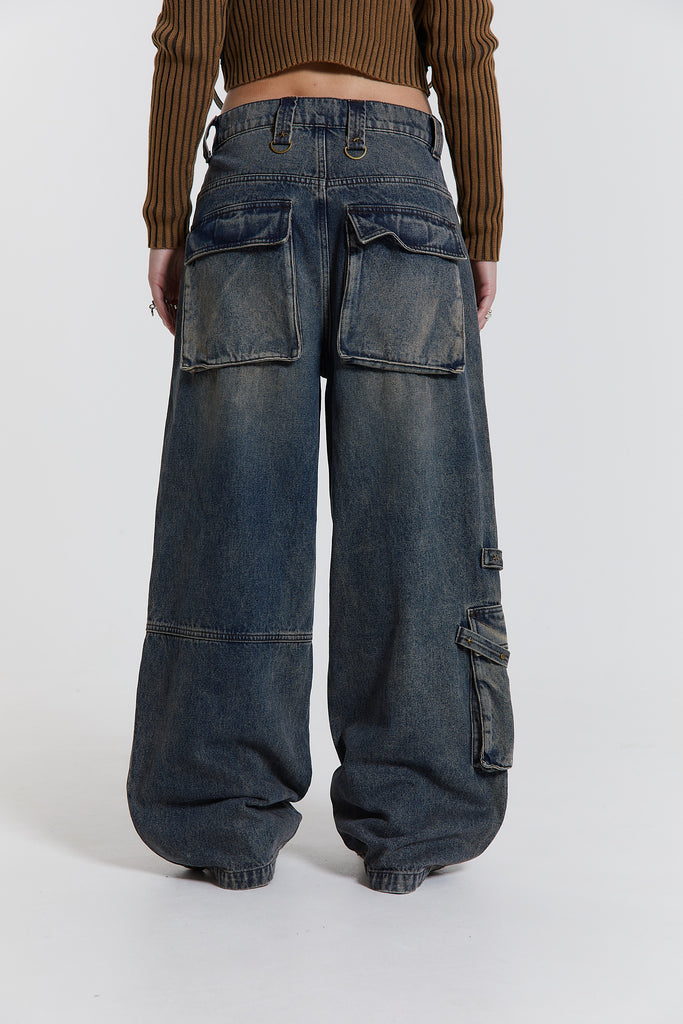Indigo Sand Wash Colossus Fit Jeans with Double Layer & Hardware ...