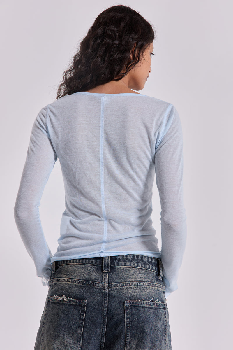 Sheer Henley Top In Sky