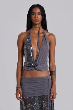 Selina Sequin Backless Top - UK 4 / Grey
