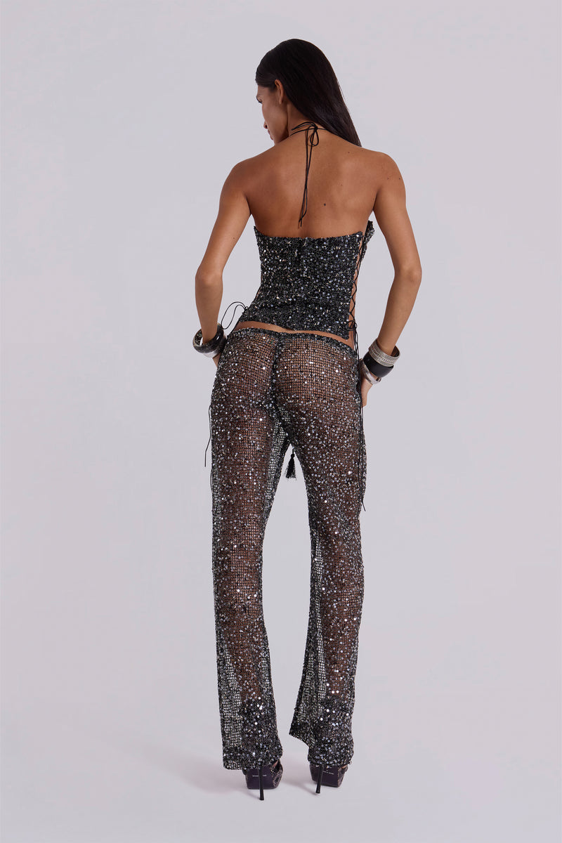 Deva Sequin Knit Corset Top in Midnight