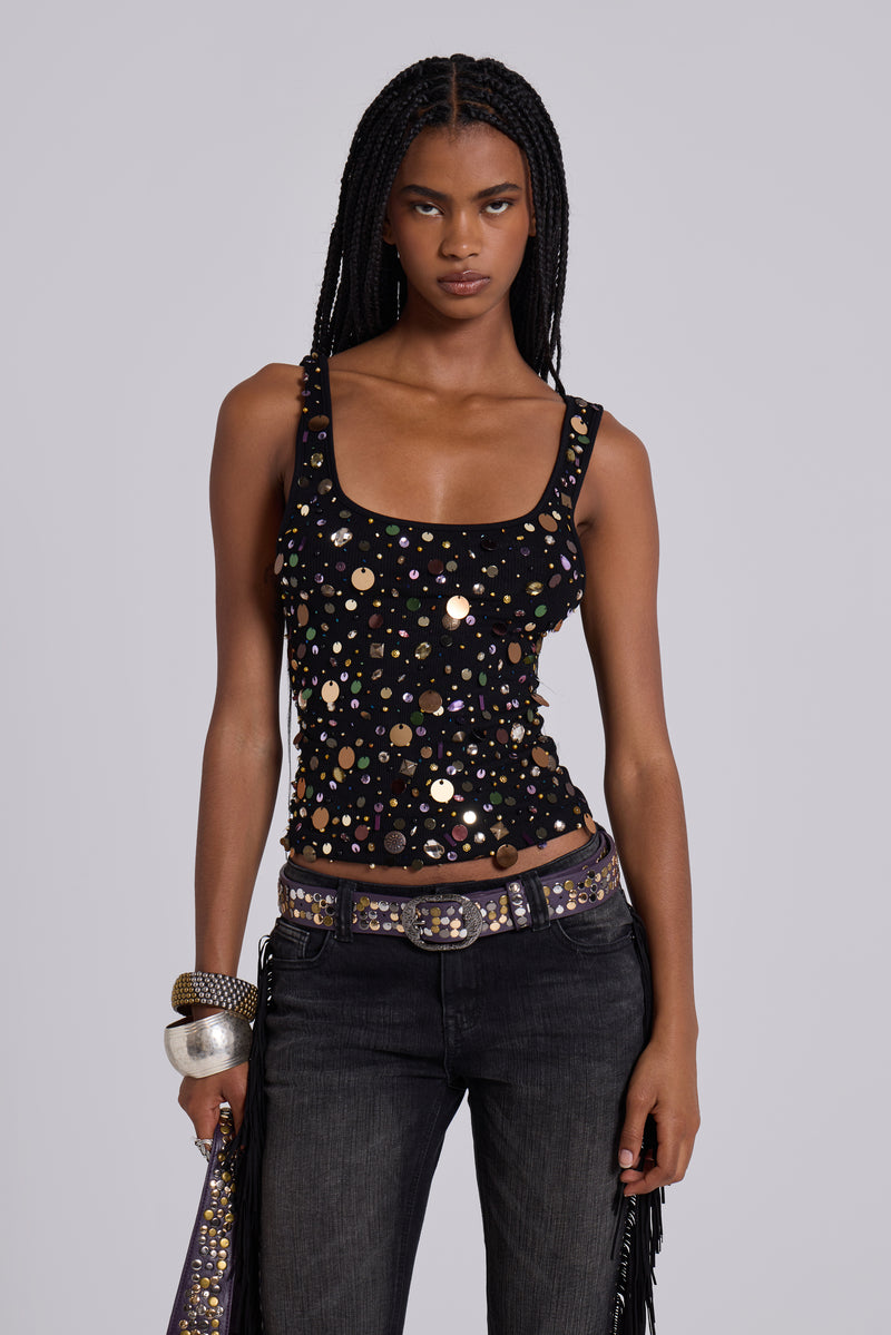 Addison Sequin Vest Top in Midnight