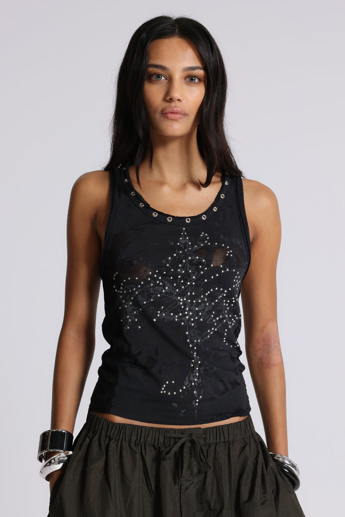 Ramona Burnout Vest Top in Black | Jaded London | Clothing