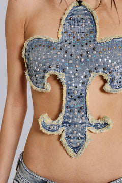 Rock Revival Studded Fleur de Lis Top - XS/S / Black