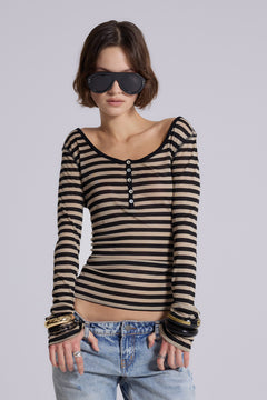 Sheer Henley Top In Stripe – view 1
