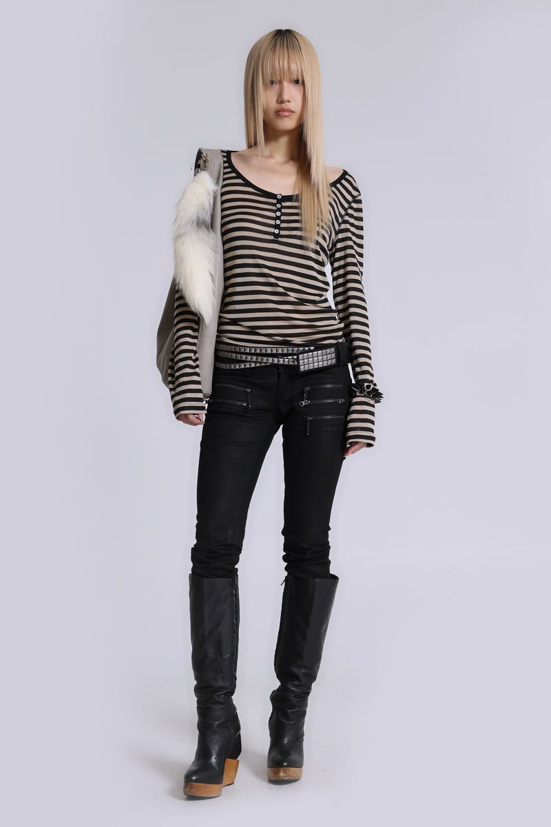 Sheer Henley Top In Stripe