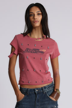 Rally Distressed Embellished Tee - UK 6 / Red