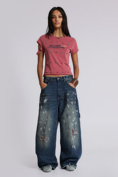 Splatter Cinch Carpenter Jeans - W36 / Blue