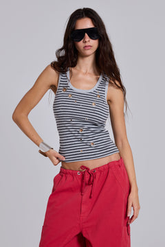 Eye Contact Vest Top With Eyelets in Stripe – view 1