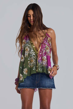 Vireya Embellished Backless Halter Top - M / Multi