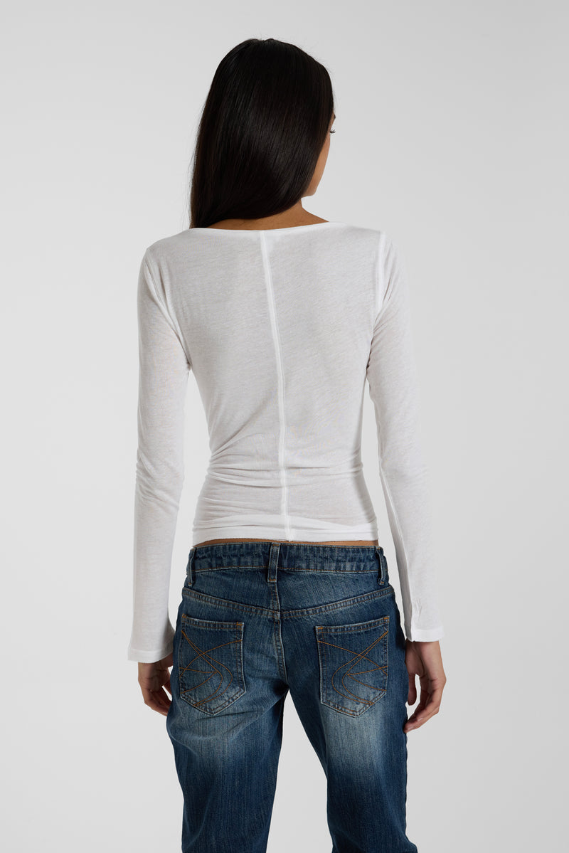 White Mist V Neck Top