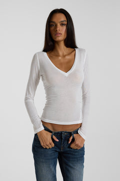 White Mist V Neck Top - UK 6 / White