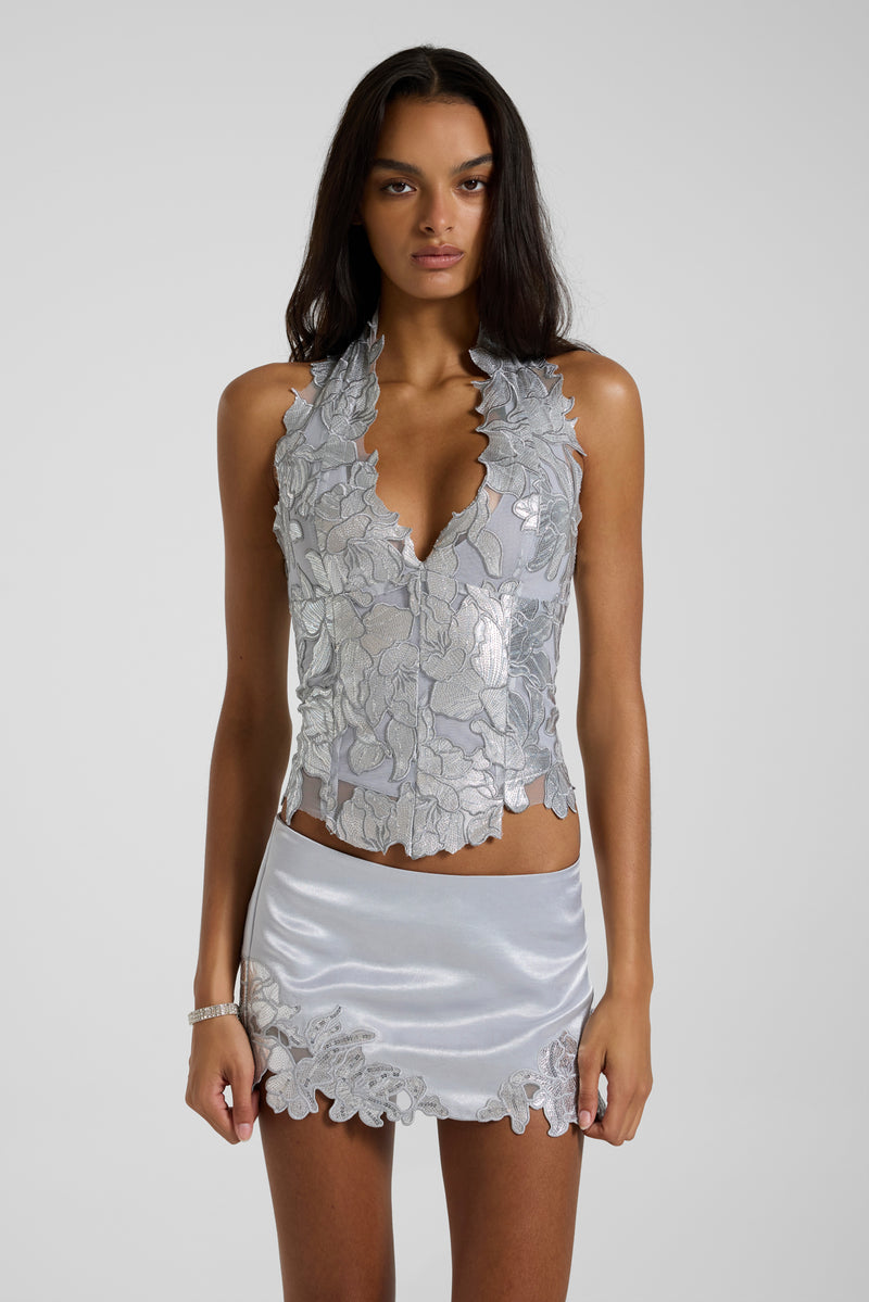 Roswen Lace Corset in Silver
