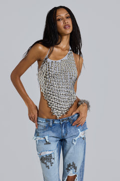 Selka Metal Bead Crochet Top - XS/S / Silver