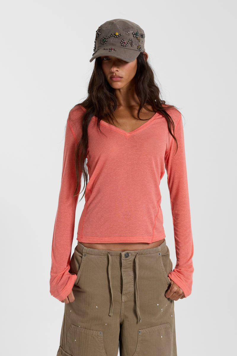 Coral Mist V Neck Top