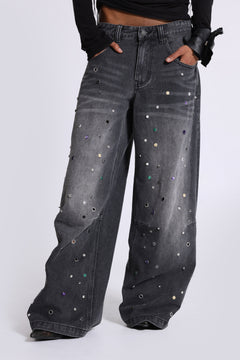 Trixa Jewel Studded Colossus Jeans - W26 / Black