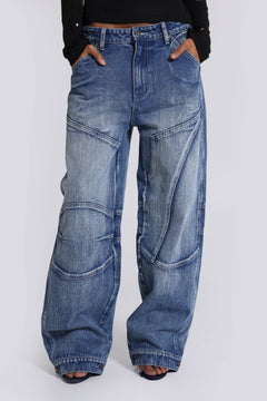 Zae Panelled Low Rise Baggy Jeans - W26 / Blue