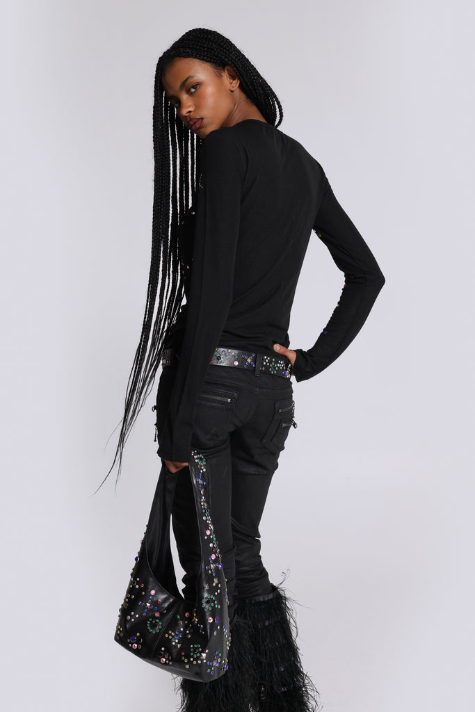 Pearl Studded Long Sleeve Terry Top main image 1