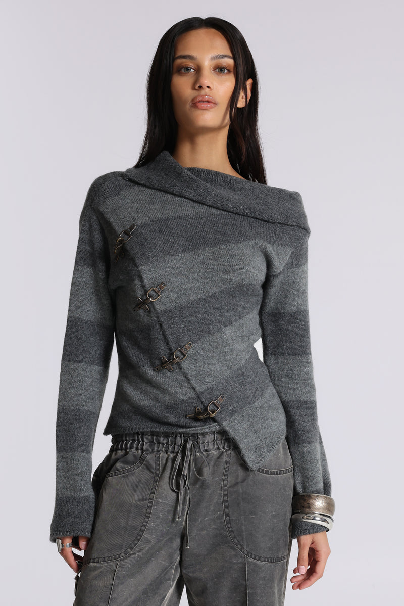 Clasp Asymmetric Stripe Knit