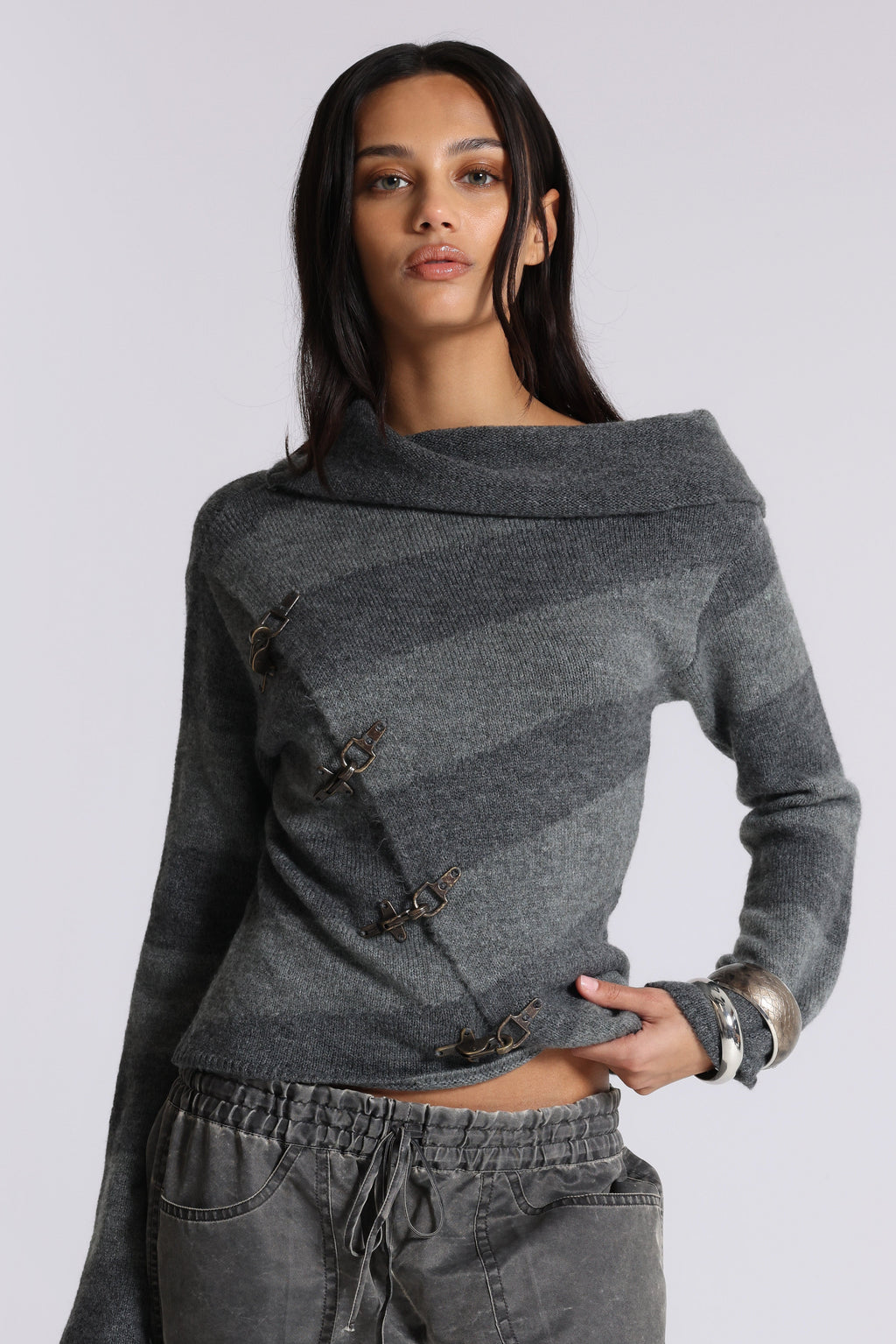 Clasp Asymmetric Stripe Knit | Jaded London | Clothing